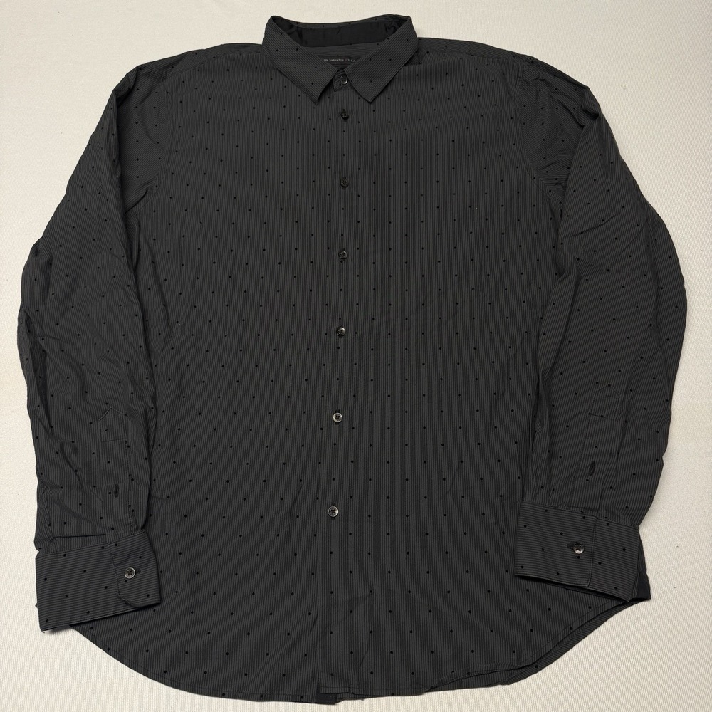 John Varvatos Luxe Dark Gray Black Dots Button Up Dress Shirt Men's L Large